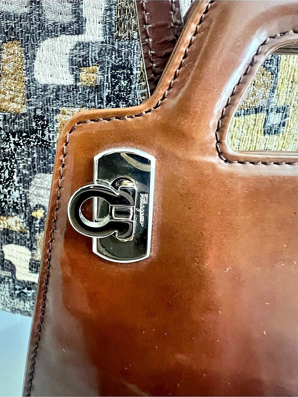 Salvatore Ferragamo Brown & Black Geometric Shoulder Bag - Picture 7 of 12